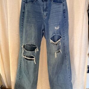 Cider Distressed Wide Leg Jeans